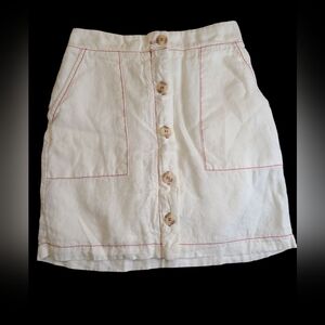 Anthropology AMADI Linen Button-Front Skirt with Red Stitching